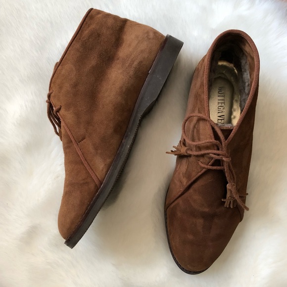 Bottega Veneta Brown Suede Fur Lined Booties Sz 7 - Picture 5 of 7